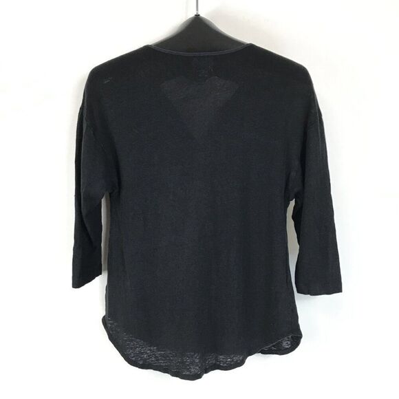 Anthropologie Postmark Linen Silk Pocket Tee Women's Size Small Black 9-H15 STCL - Picture 5 of 10